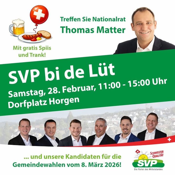 SVP bi de Lüt – auf dem Dorfplatz Horgen! 
Trefft Nationalrat …