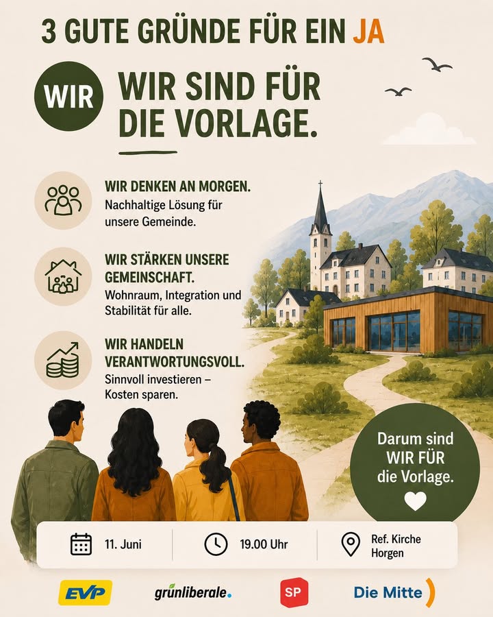 Drei Gründe für ein JA! 
Kommt an die Gemeindeversammlung 11.06 …