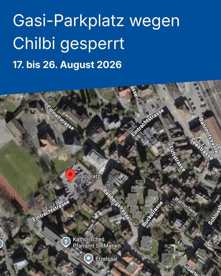 🚨 Parkplatz Gasi: Sperrung aufgrund der Chilbi 🚨 
Die Wäd …